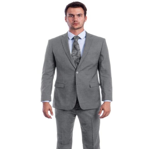 Light Grey Suit - Silver Gray Suit For Wedding - Men's Slim Fit Double Breasted - Picture 1 of 4
